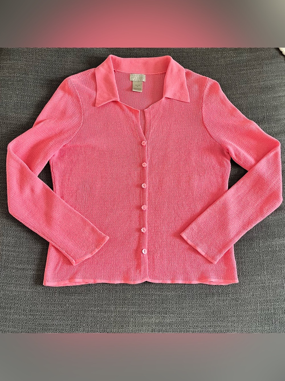 VINTAGE Sigrid Olsen Sport HOT PINK Open Knit Collared Cardigan